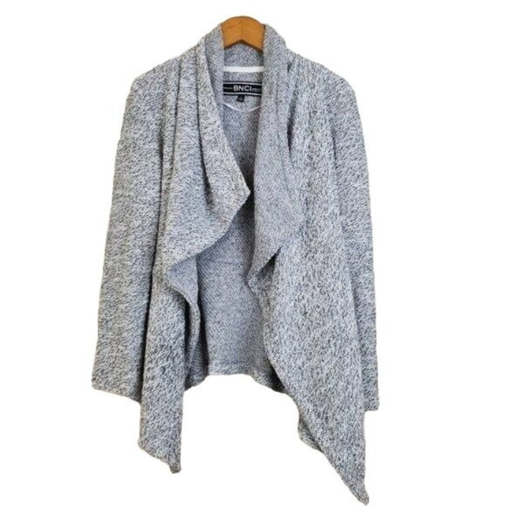 BNCI by Blanc Noir Open Front Twill Knit Grey Cardigan Women's Size Small